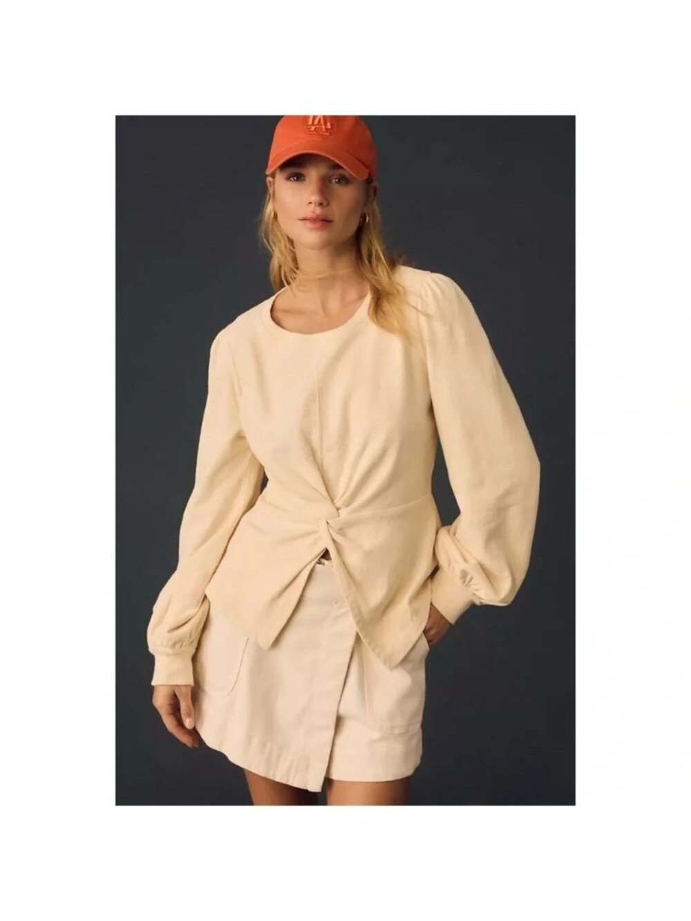 Anthropologie‎ Pilcro Twist-Front Sweatshirt in Cream, XL
